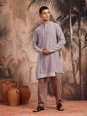 Sangria Men Striped Straight Kurta(Purple)