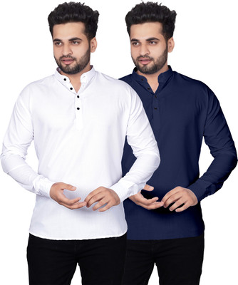 Kavyangle Creation Men Solid Straight Kurta(White, Light Blue)
