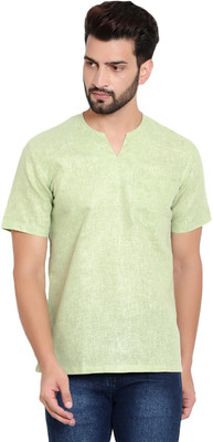 HUZUR Men Solid Straight Kurta(Green)