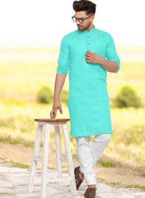 Rashmi Genz Men Printed Straight Kurta(Light Blue)