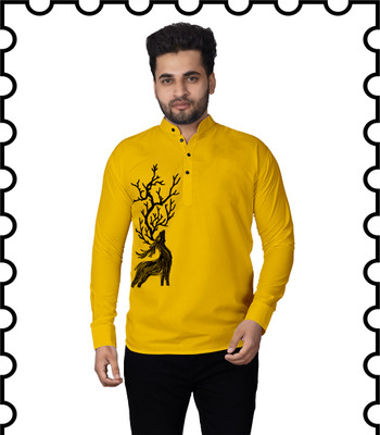 Kavyangle Creation Men Animal Print Straight Kurta(Multicolor)
