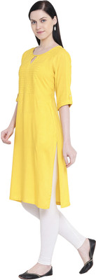 RANGRITI Women Solid Straight Kurta(Yellow)