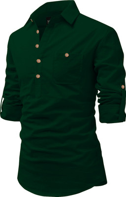 Univibe Men Solid Pathani Kurta(Dark Green)
