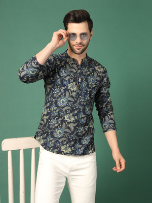 Sangria Men Printed Straight Kurta(Dark Blue)