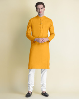 JENJEE FASHION Men Embroidered Straight Kurta(Yellow)