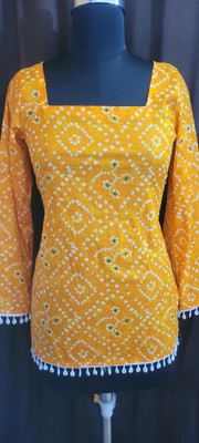 QA Fashion Women Bandhani Asymmetric Kurta(Yellow)