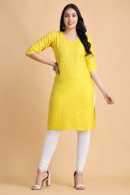 Filiate Women Polka Print Straight Kurta(Yellow)