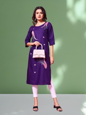 Suhani Fashion Women Embroidered Straight Kurta(Purple)