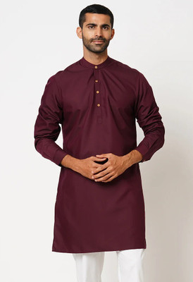 Indivisual Men Solid A-line Kurta(Red)