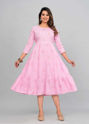 Klothing Women Printed, Polka Print Flared Kurta(Pink)