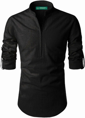 VIMASUTI Men Solid A-line Kurta(Black)