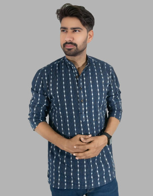 LADSLOOM Men Striped Straight Kurta(Dark Blue)