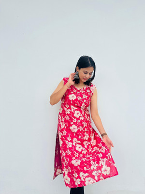 Attire Arc Women Printed Straight Kurta(Pink)