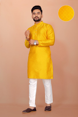 Hari Creation Men Printed Straight Kurta(Yellow)