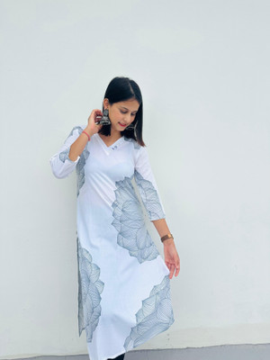 Attire Arc Women Printed Straight Kurta(White)