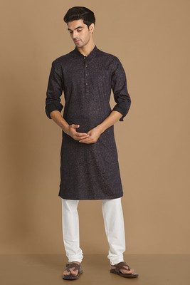 MANYAVAR Men Printed Straight Kurta(Blue)