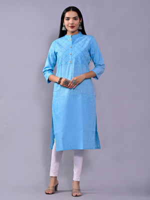 QuaClo Women Woven Design Straight Kurta(Light Blue)