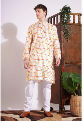 khaddarvas Men Printed A-line Kurta(Green)