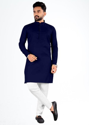 Ae Aahira Enterprise Men Solid A-line Kurta(Blue)