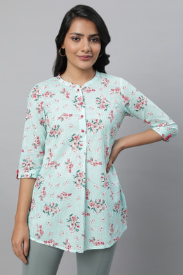 Aurelia Women Floral Print Straight Kurta(Green)