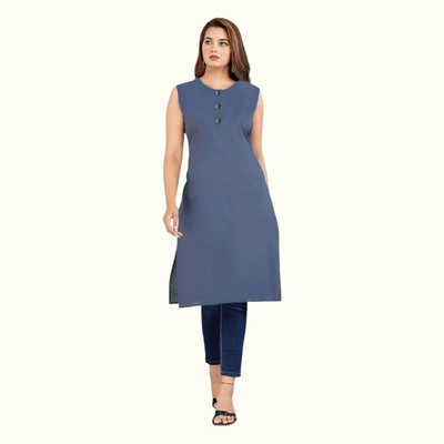 Good Straders Women Solid A-line Kurta(Blue)