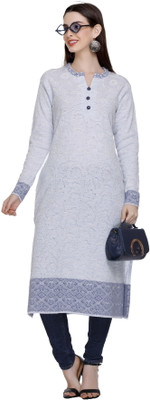 MONTREX Women Self Design Straight Kurta(Grey)
