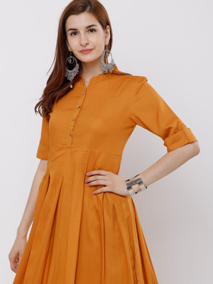 Vishudh Women Solid A-line Kurta(Yellow)