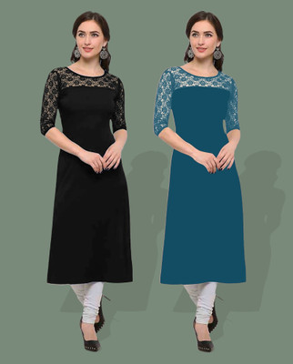 Dream Beauty Fashion Women Self Design Straight Kurta(Black)
