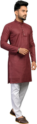Enmozz Men Solid Straight Kurta(Maroon)