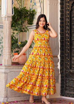 Tejal Textile Women Embroidered Anarkali Kurta(Silver)