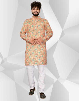 PINK WISH Men Printed Straight Kurta(Multicolor)