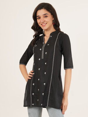 Ethic Glance Women Embroidered A-line Kurta(Black)