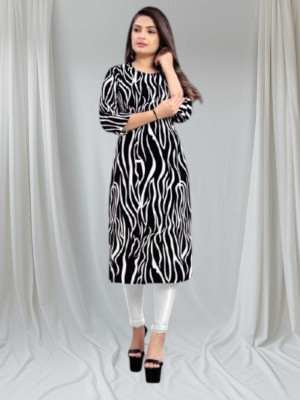 dharmanandan creation Women Printed Flared Kurta(Black)