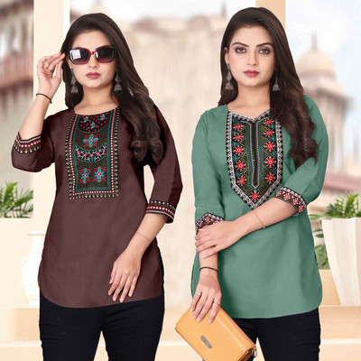 HELLY512 Women Embroidered A-line Kurta(Brown, Green)