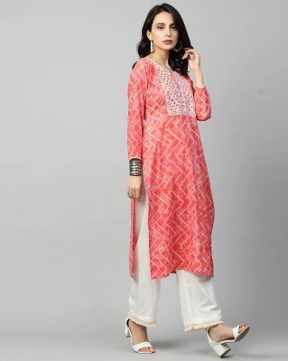 Wearaholic Women Embroidered Straight Kurta(Red)