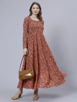 greet fashion Women Floral Print Anarkali Kurta(Red)