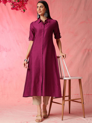 ANOUK Women Solid Pathani Kurta(Purple)