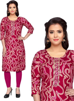 PickCell Women Printed, Abstract Straight Kurta(Maroon)