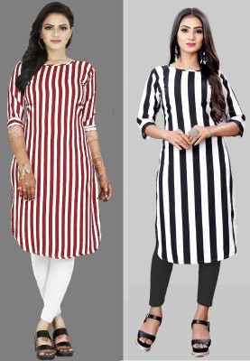 tanvi creation Women Striped Straight Kurta(White, Red)