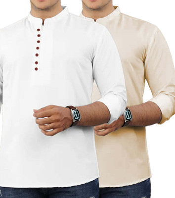 VIMASUTI Men Solid Straight Kurta(Beige)
