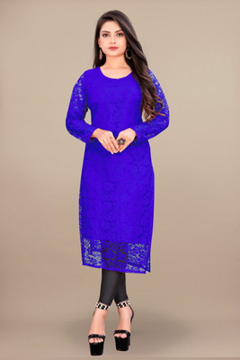 Lakshya Fashion Mart Women Self Design A-line Kurta(Blue)