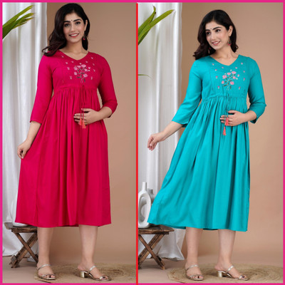 mayraa Women Printed Anarkali Kurta(Pink)