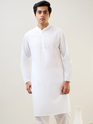 AVSRA Men Solid Straight Kurta(White)