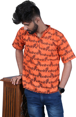 NIAK Men Printed Straight Kurta(Orange)