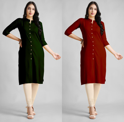 YOVA STYLE Women Self Design Straight Kurta(Dark Green, Maroon)