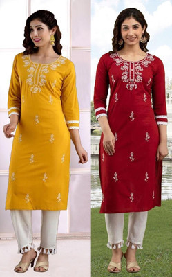 SISTO Women Chikan Embroidery A-line Kurta(Multicolor)