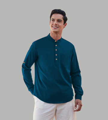 Navkanj Men Solid Straight Kurta(Blue)
