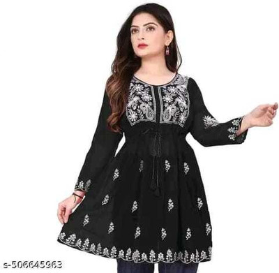 A To Z Enterprises Women Embroidered, Chikan Embroidery Anarkali Kurta(Black)