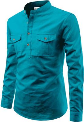 CROWNTAIL Men Solid A-line Kurta(Blue)