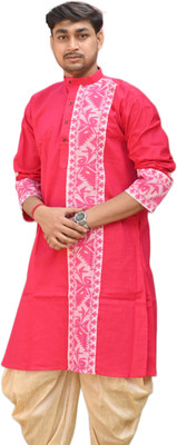 AMIT ONLINE Men Self Design Ethnic Dress Kurta(Pink)